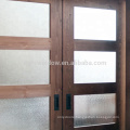 Modern oak wooden double door designs with 4 glass panels office wood door with glass